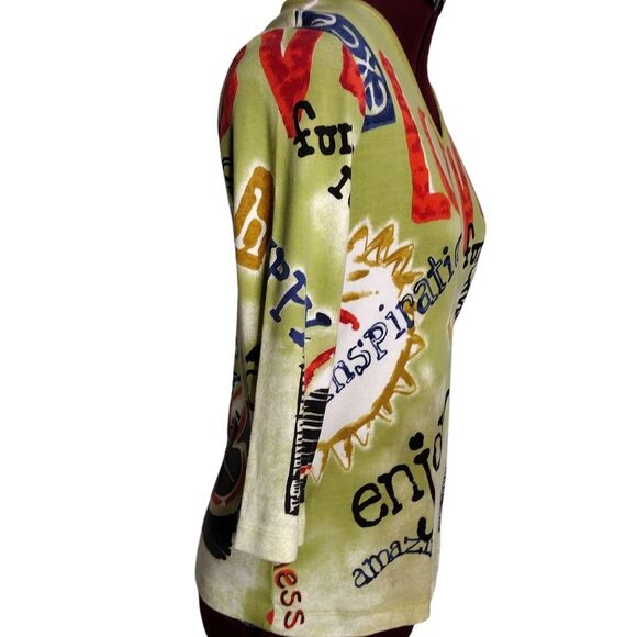 Chico's graphic Design size M/8 stretch knit Cotton long sleeve round neck top - Picture 3 of 7